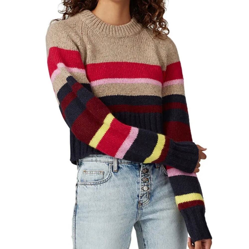 Current/Elliot Women's Moonshine Stripe Wool Blend Slouchy Sweater Small Brown